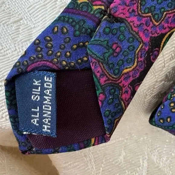 3 Vintage Abstract Purple & Blue Silk Neckties Floral Geometric Men’s Tie Lot - Picture 3 of 12